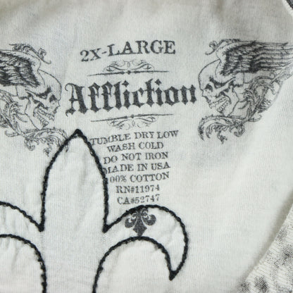 AFFLICTION "Dead Or Alive" Double Sided Cross Patches & Skull USA Made T-Shirt (XL-XXL)