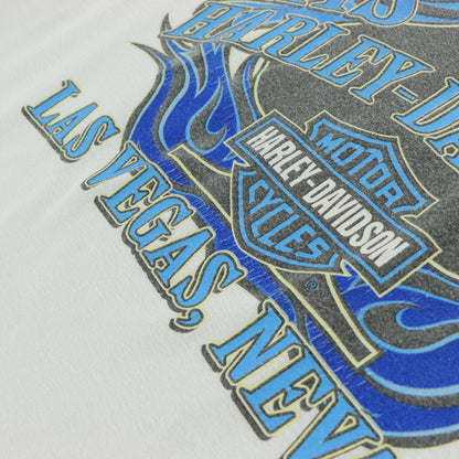 HARLEY DAVIDSON Las Vegas White & Blue Flame Logo Long Sleeve Tee (L)