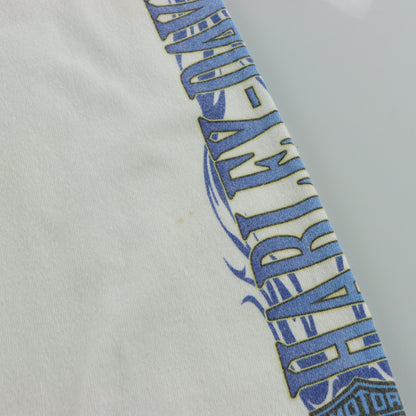 HARLEY DAVIDSON Las Vegas White & Blue Flame Logo Long Sleeve Tee (L)
