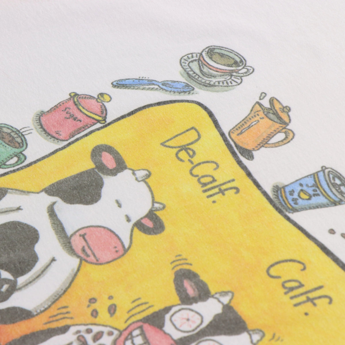 Vintage 90's 'De-Calf' Cow Coffee Humour USA Made White T-Shirt (XL)