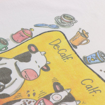 Vintage 90's 'De-Calf' Cow Coffee Humour USA Made White T-Shirt (XL)