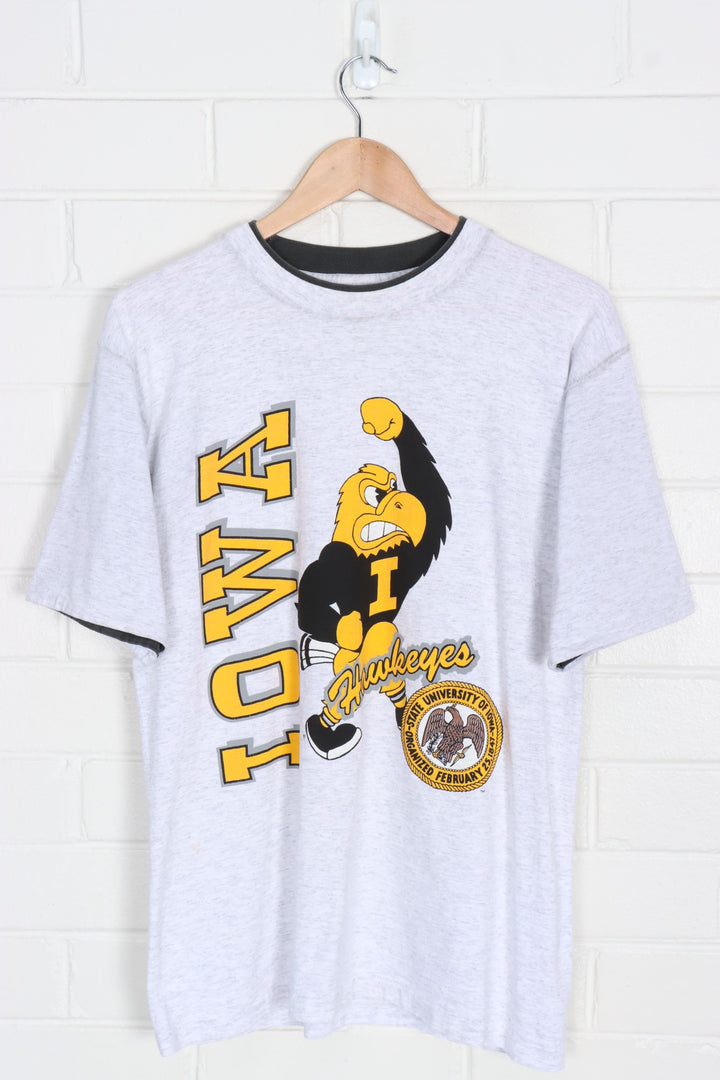 Iowa Hawkeyes College Football Crest Mascot Tee USA Made (M)
