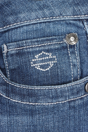 HARLEY DAVIDSON Embellished Logo Medium Wash Y2K Jeans (Women's 6-8)