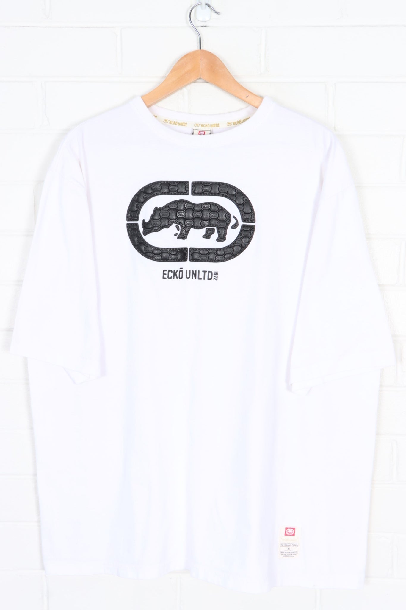 ECKO UNLTD Leather Patch Logo White T-Shirt (XL) | Vintage Sole 