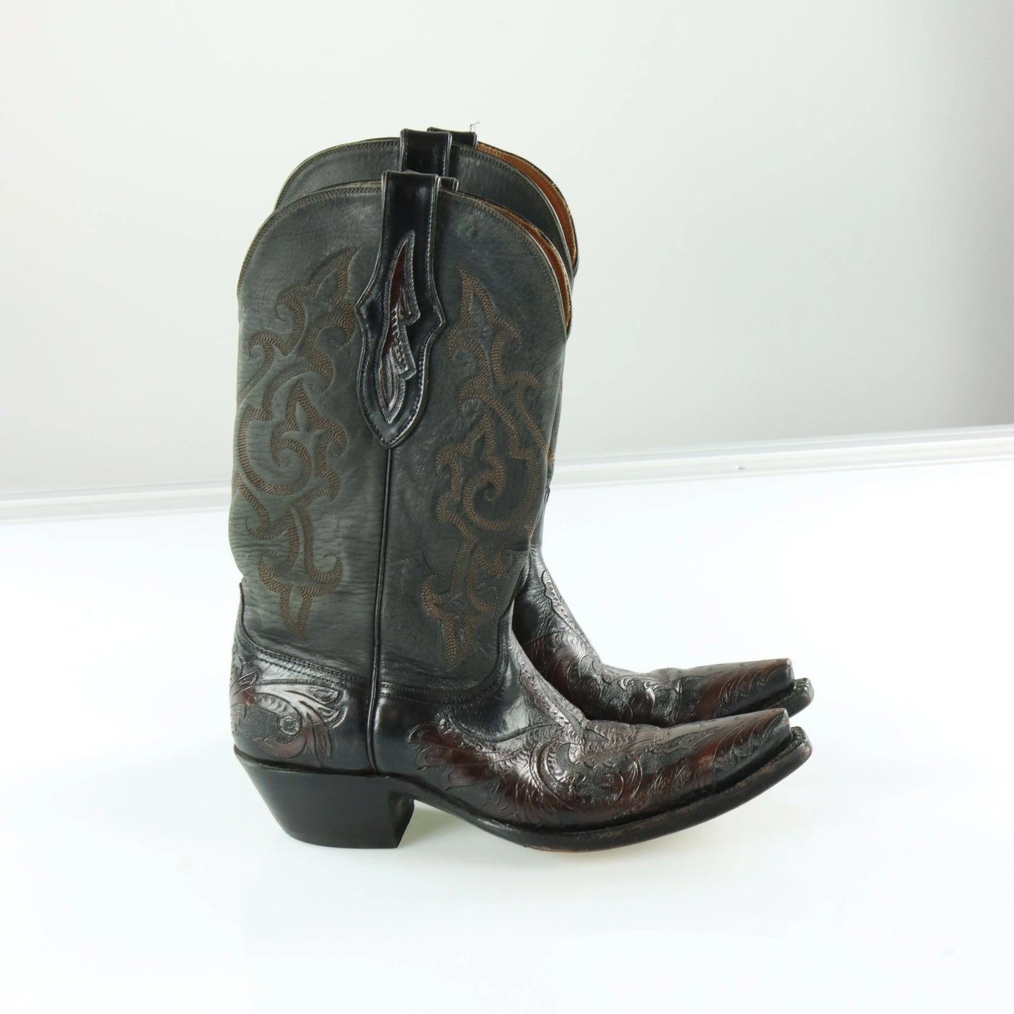 BLACK JACK Brown Leather Embroidered Pattern USA Made Western Boots (9D) - Vintage Sole Melbourne
