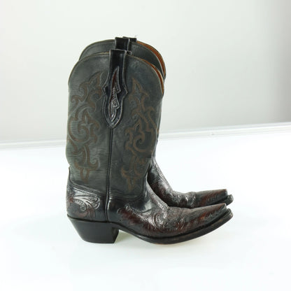 BLACK JACK Brown Leather Embroidered Pattern USA Made Western Boots (9D) - Vintage Sole Melbourne