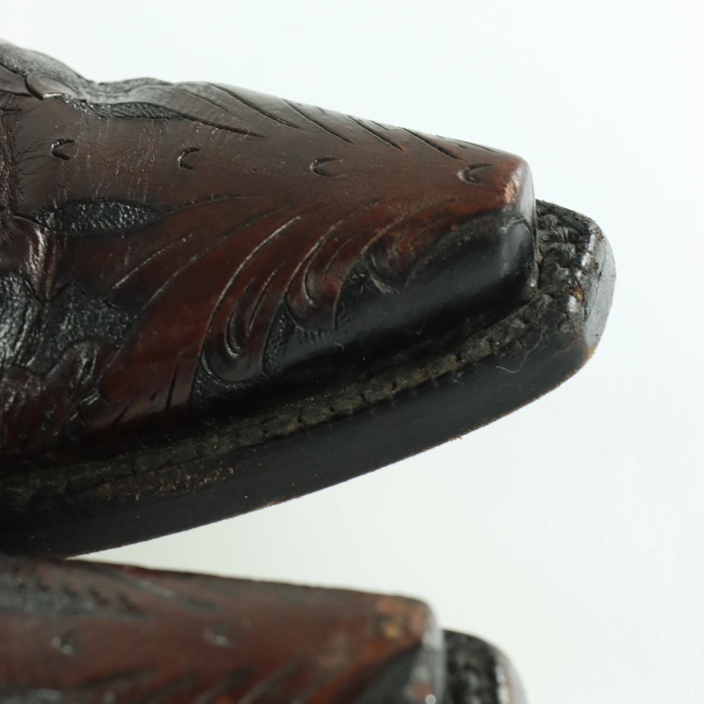 BLACK JACK Brown Leather Embroidered Pattern USA Made Western Boots (9D) - Vintage Sole Melbourne