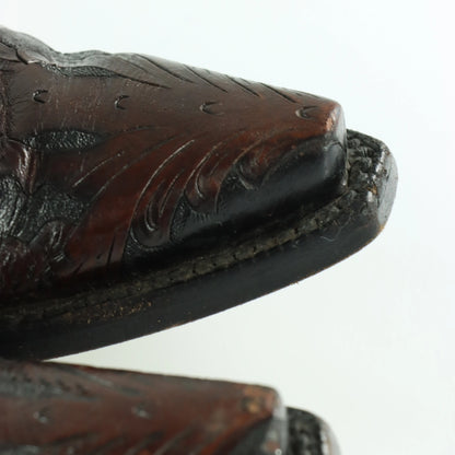 BLACK JACK Brown Leather Embroidered Pattern USA Made Western Boots (9D) - Vintage Sole Melbourne