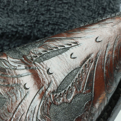 BLACK JACK Brown Leather Embroidered Pattern USA Made Western Boots (9D) - Vintage Sole Melbourne