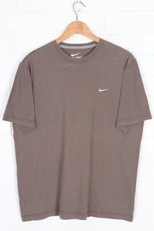 NIKE Embroidered Swoosh Logo Grey Brown T-Shirt (L)