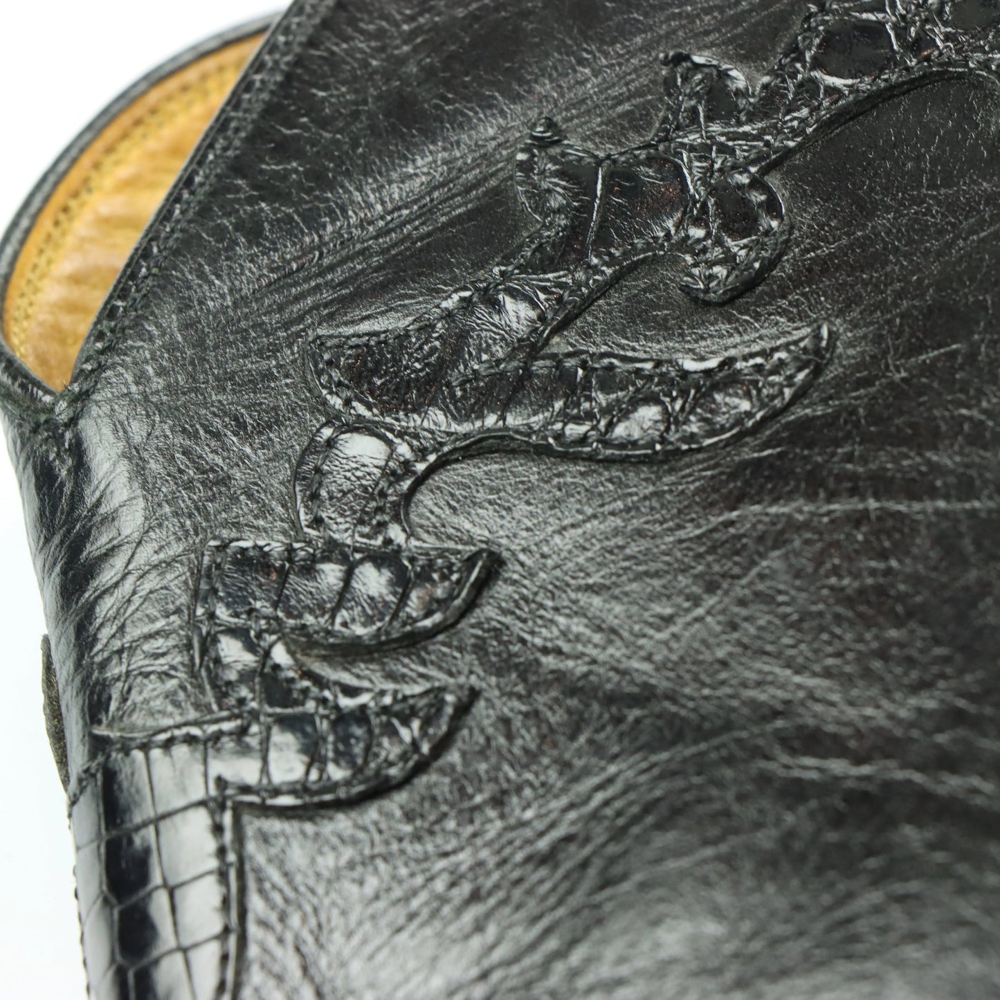 LUCCHESE Alligator Skin USA Made Black Western Boots (12) - Vintage Sole Melbourne