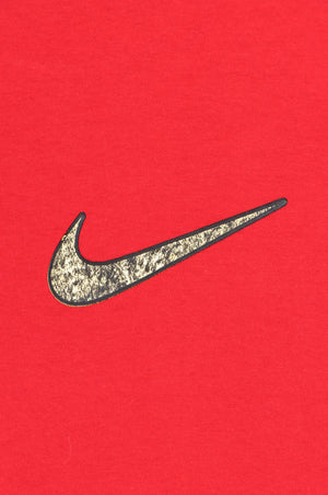 NIKE Gold Textured Centre Swoosh Logo Red T-Shirt (L)