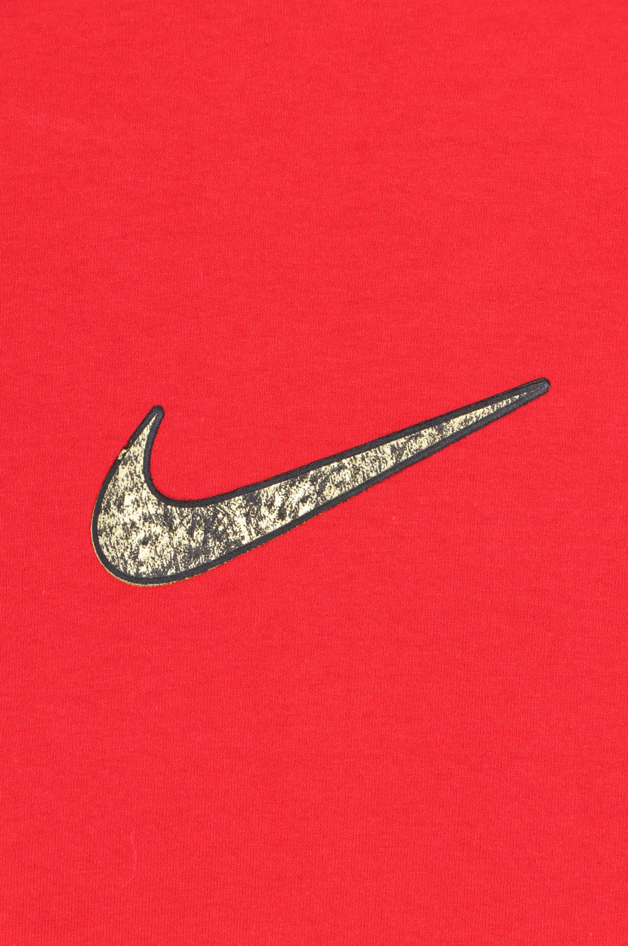 NIKE Gold Textured Centre Swoosh Logo Red T-Shirt (L)