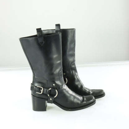 MIU MIU Black Heeled Harness Italy Made Motorcycle Boots (38)