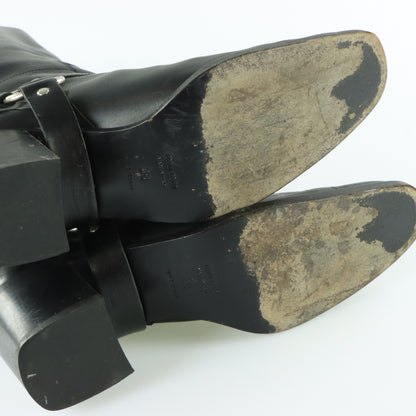 MIU MIU Black Heeled Harness Italy Made Motorcycle Boots (38)
