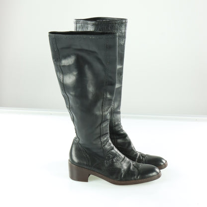 DRIES VAN NOTEN Pattern Detail Black Knee High Italy Made Boots (37.5)