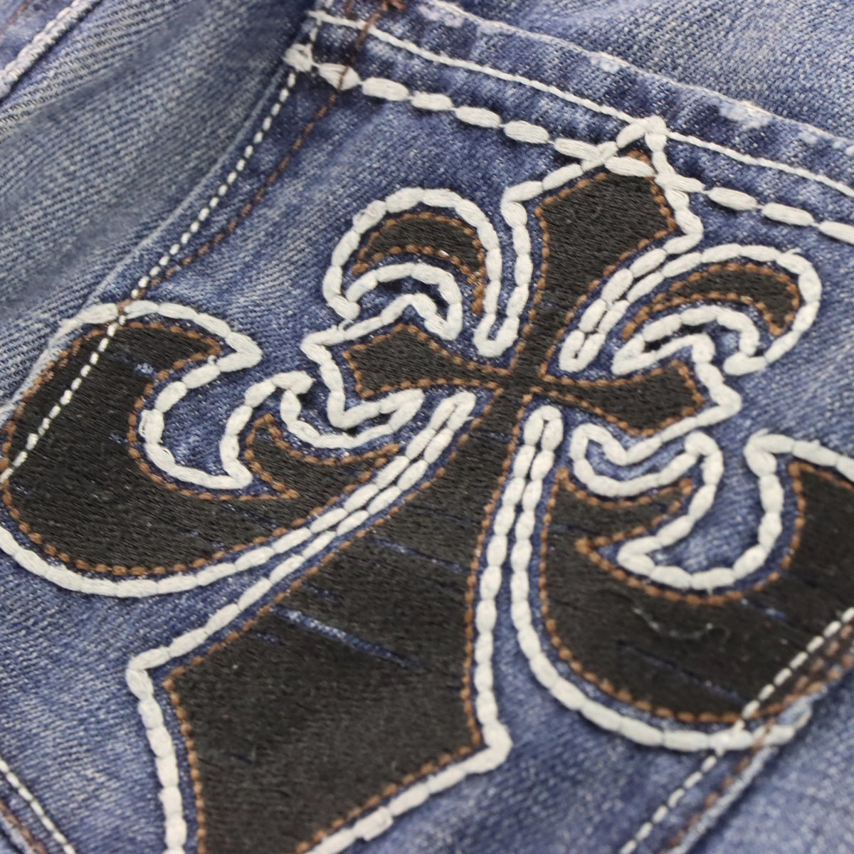 Vintage AFFLICTION Y2K Embroidered Cross Pocket Blue Denim Jeans (38 x 32)