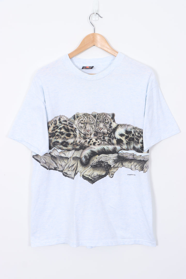 Snow Leopard All Over Graphic USA Made Animal Habitat Tee (L)