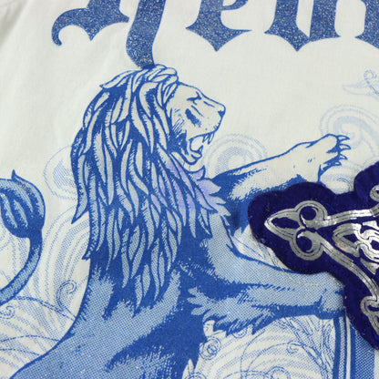 AKCESS PREMIUM Glitter "Redemption" Blue & White Y2K Foil Cross Patch Tee (M-L)