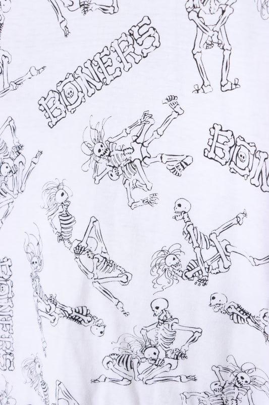 90s Boners Skeleton All Over Graphic White T-Shirt (L)