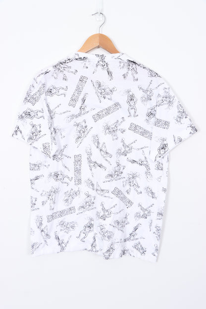 90s Boners Skeleton All Over Graphic White T-Shirt (L)