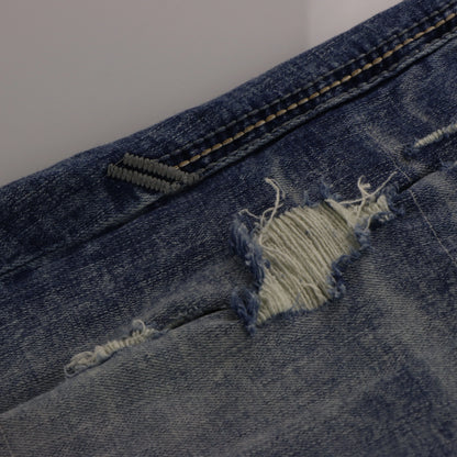 Vintage AFFLICTION Y2K 'Gage' Embroidered Cross Pockets Distressed Blue Jeans (38)