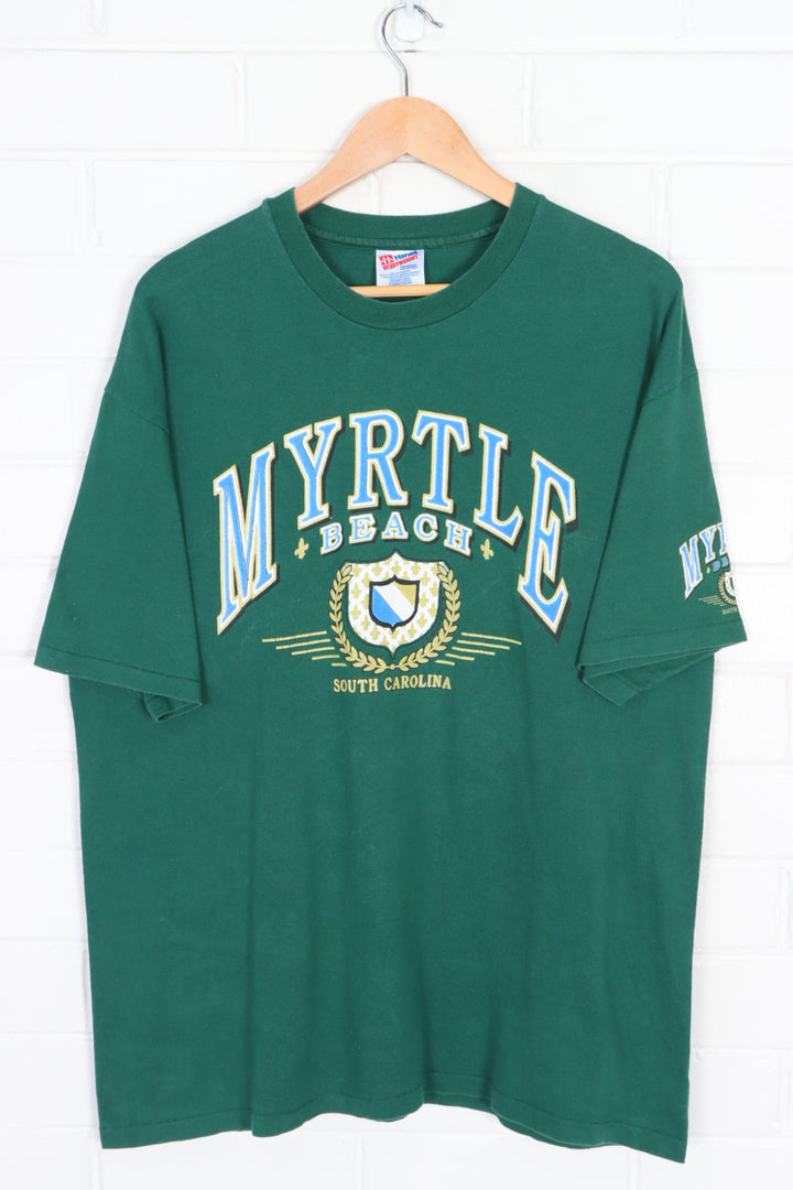 Myrtle Beach Shield Wreath Green Single Stitch T-Shirt (XL)
