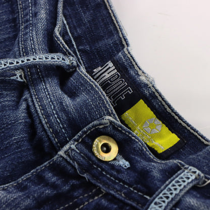 Vintage Y2K SOUTHPOLE Cool Tone Embroidered Pocket Jorts Faded Blue Jean Shorts (29)