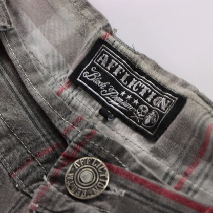 Vintage AFFLICTION Y2K Plaid Jorts Deadstock Grey & Red Pocket Shorts (32)