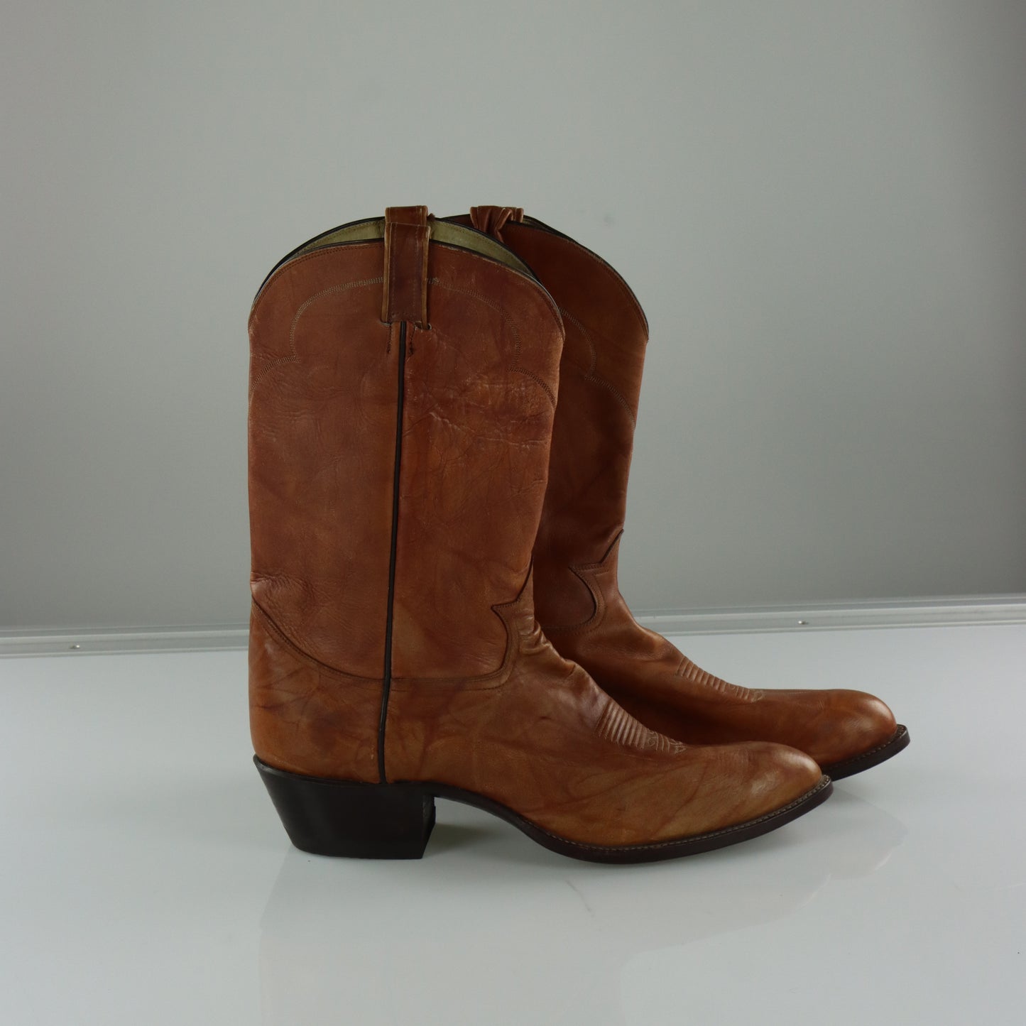 TONY LAMA Embroidered USA Made Tan Leather Western Cowboy Boots (17 B)