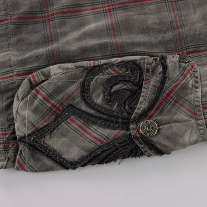 Vintage AFFLICTION Y2K Plaid Jorts Deadstock Grey & Red Pocket Shorts (32)