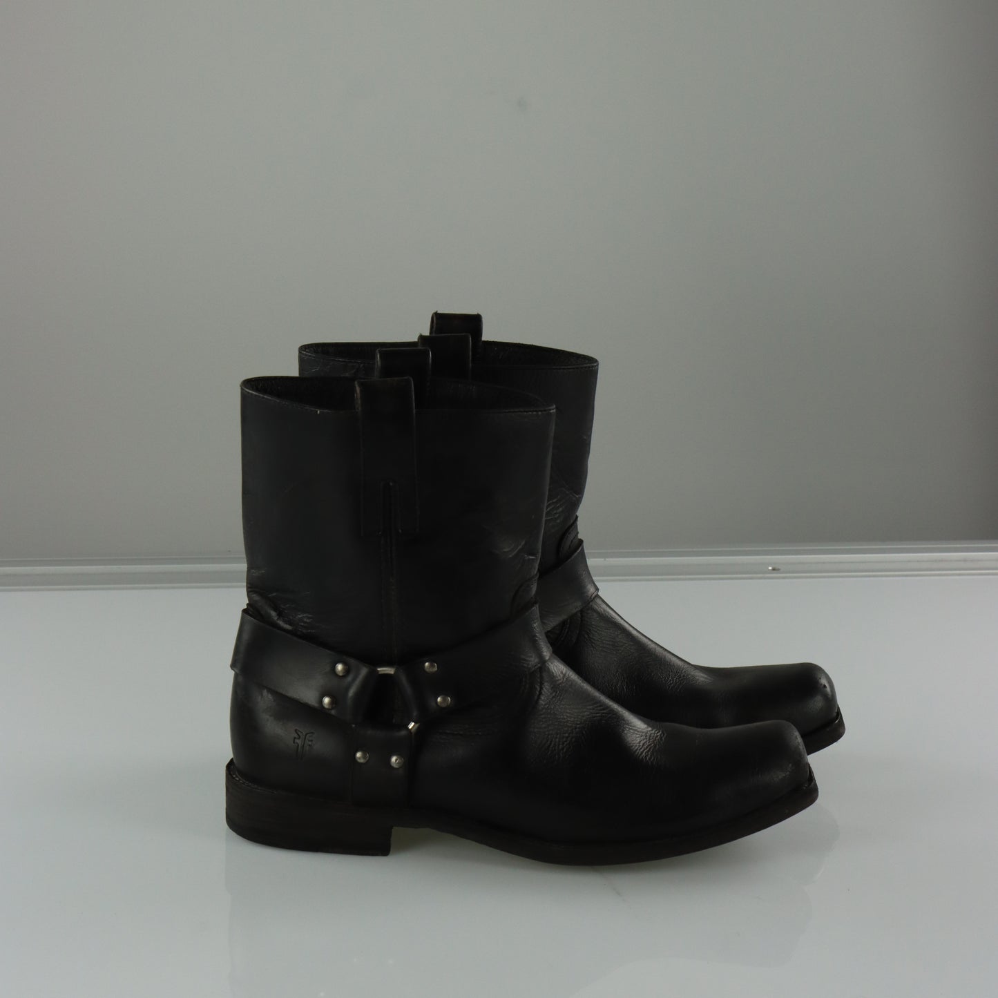 FRYE Harness Black & Silver Stud Buuckle Motorcycle Boots (10.5 D)