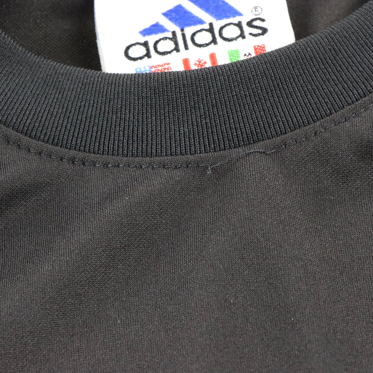 Vintage 90s ADIDAS Felt Spell Out Logo Black USA Made Jersey (L)