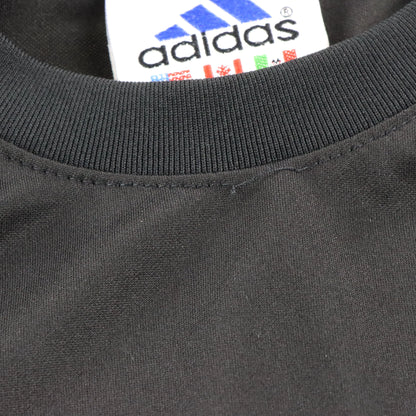 Vintage 90s ADIDAS Felt Spell Out Logo Black USA Made Jersey (L)