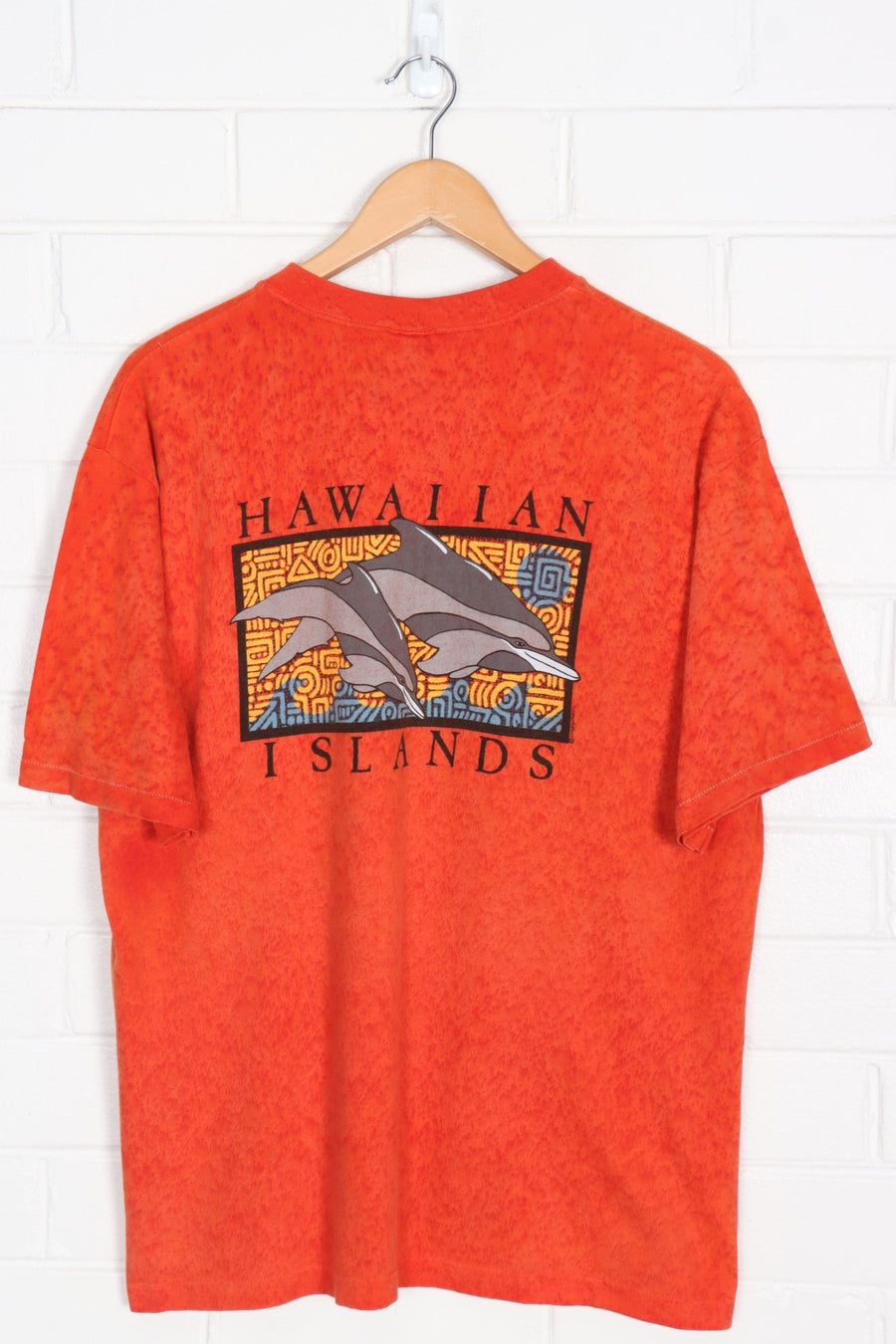Crazy Shirts Hawaiian Islands Orange Dolphins Single Stitch Tee (L)