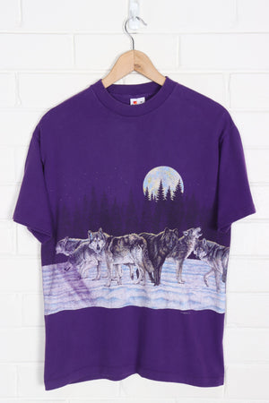 1991 Vintage Habitat Purple Wolves & Moon All Over Single Stitch Tee (M)