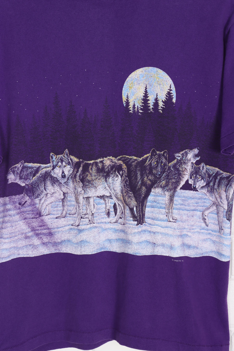 1991 Vintage Habitat Purple Wolves & Moon All Over Single Stitch Tee (M)