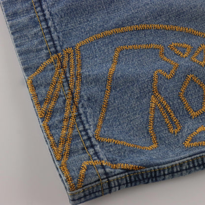 Vintage TIMBERLAND Embroidered Jorts Blue & Yellow Denim Jean Shorts (36)