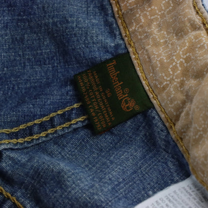 Vintage TIMBERLAND Embroidered Jorts Blue & Yellow Denim Jean Shorts (36)