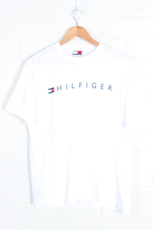 White TOMMY HILFIGER Spell Out Logo Tee USA Made (M)
