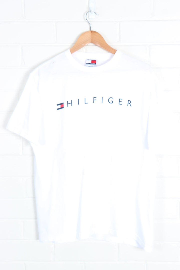 White TOMMY HILFIGER Spell Out Logo Tee USA Made (M)