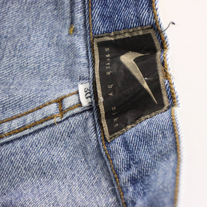 Vintage NIKE 90's Embroidered Large Swoosh Jorts USA Made Blue Denim Shorts (30)