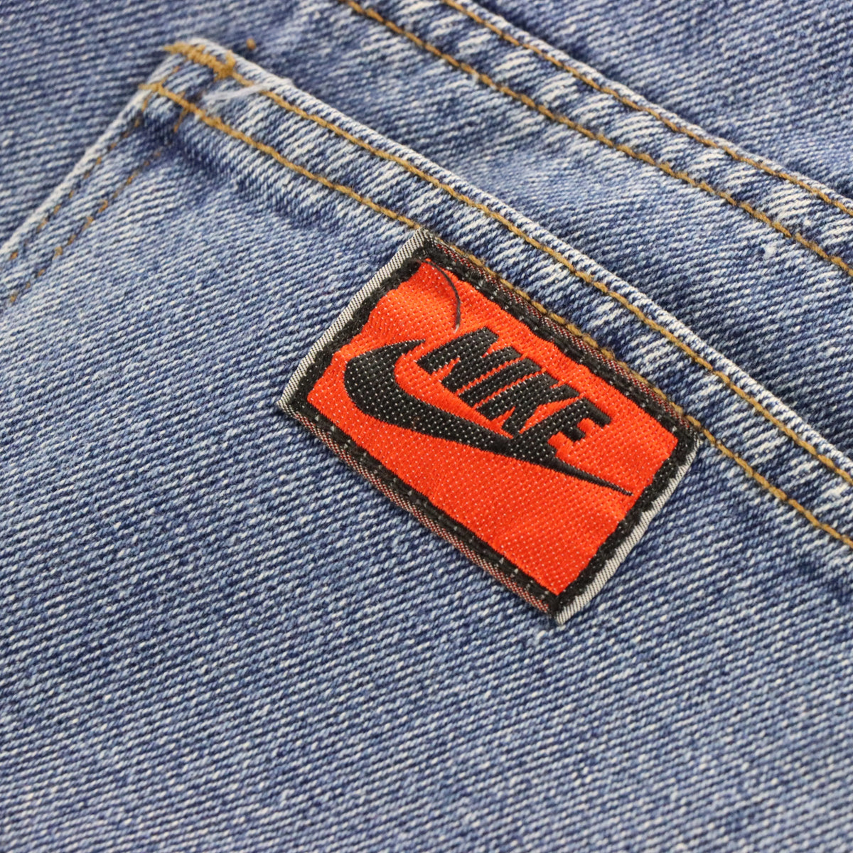 Vintage NIKE 90's Embroidered Large Swoosh Jorts USA Made Blue Denim Shorts (30)