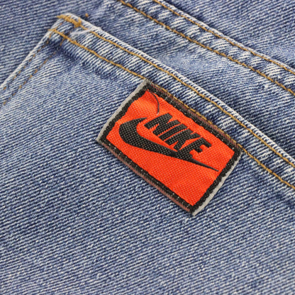 Vintage NIKE 90's Embroidered Large Swoosh Jorts USA Made Blue Denim Shorts (30)