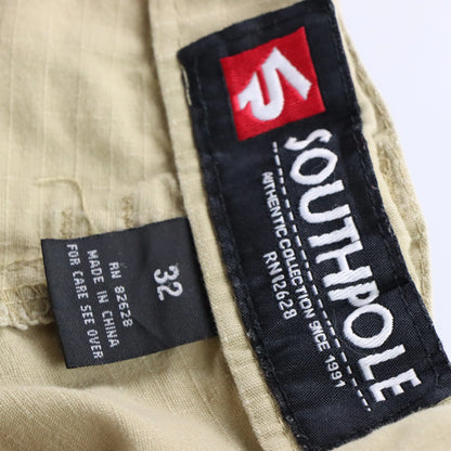 Vintage SOUTHPOLE Y2K Cargo Tan Brown Pocket Straps Jorts Shorts (32)