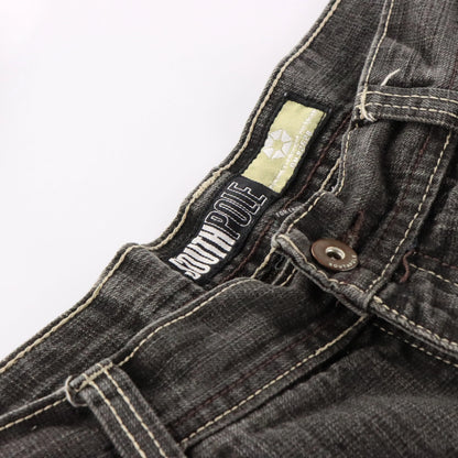 Vintage SOUTHPOLE Y2K Brown Stitching Dark Grey Faded Jorts Denim Shorts (34)