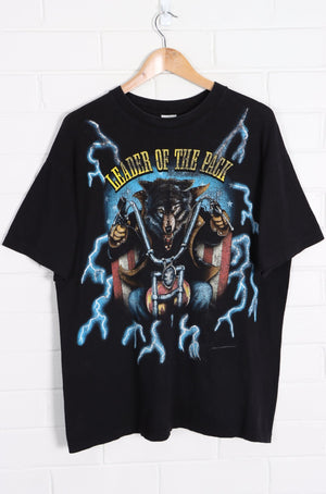 USA THUNDER "Leader of The Pack" Biker Wolf Front Back T-Shirt (L-XL)