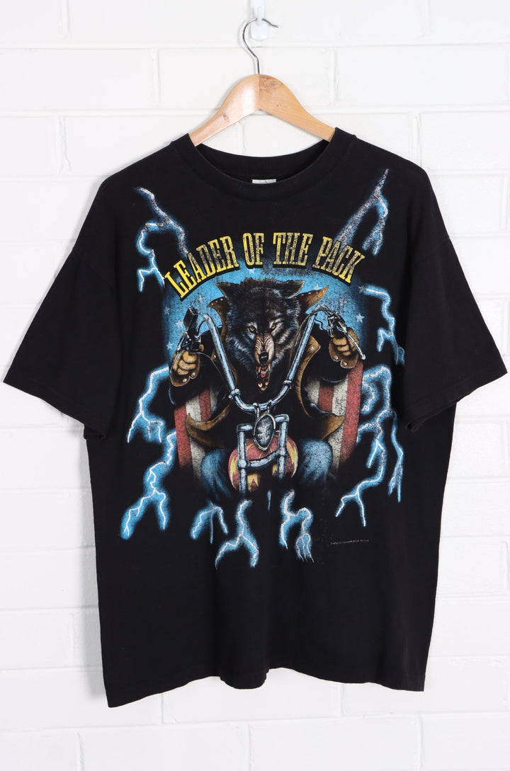 USA THUNDER "Leader of The Pack" Biker Wolf Front Back T-Shirt (L-XL)