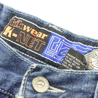 KIKWEAR Y2K Embroidered Cargo Wide Leg Denim Jeans (34)