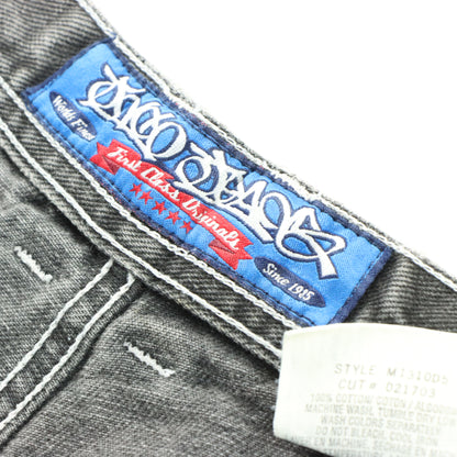 JNCO JEANS Y2K Embroidered Graffiti USA Made Dark Distressed Grey Jeans (36 x 32)